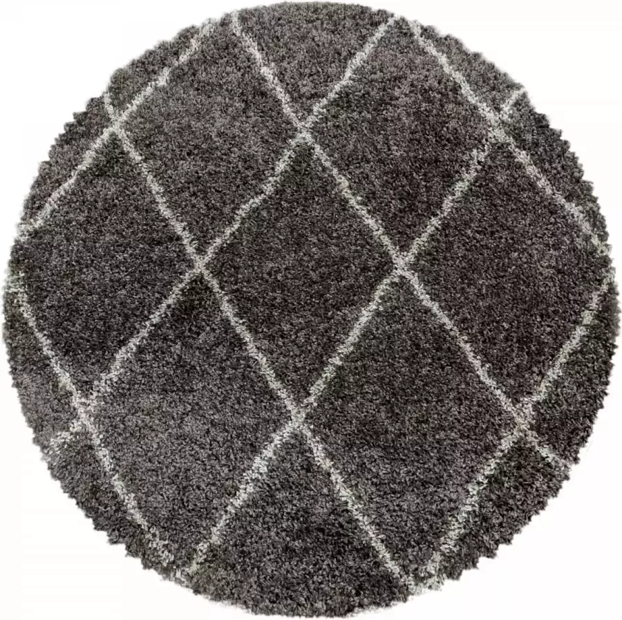 Decor24-AY Extra hoogpolig shaggy vloerkleed Alvor rond taupe 200x200 cm