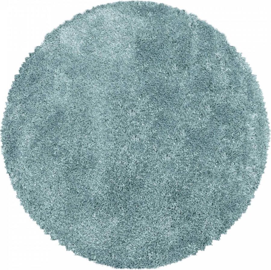 Decor24-AY Extra hoogpolig shaggy vloerkleed Fluffy rond blauw 120x120 cm