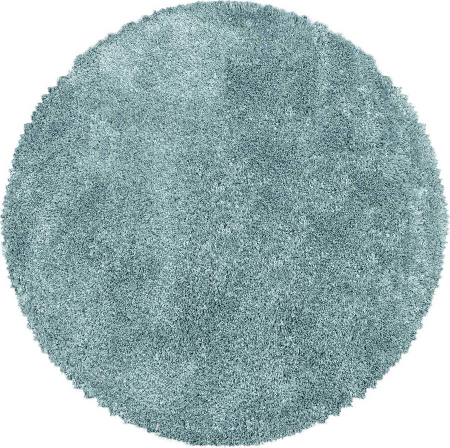 decor24-AY Extra hoogpolig shaggy vloerkleed Fluffy rond blauw 80x80 cm