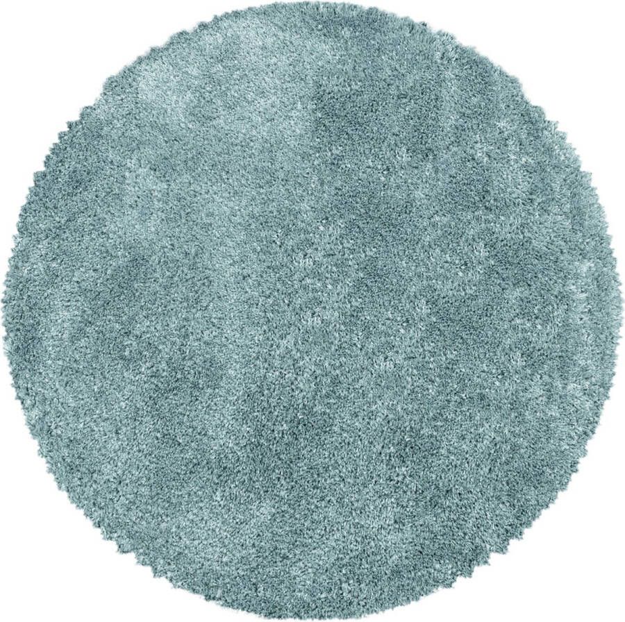 Decor24-AY Extra hoogpolig shaggy vloerkleed Fluffy rond blauw 80x80 cm