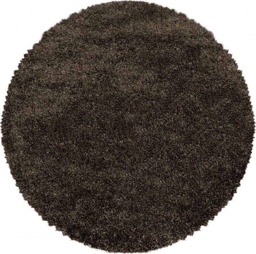 Decor24-AY Extra hoogpolig shaggy vloerkleed Fluffy rond bruin 160x160 cm
