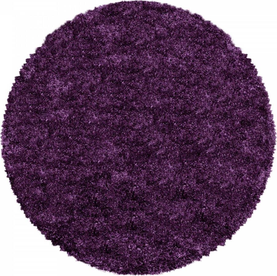 Decor24-AY Extra hoogpolig shaggy vloerkleed Fluffy rond lila 120x120 cm