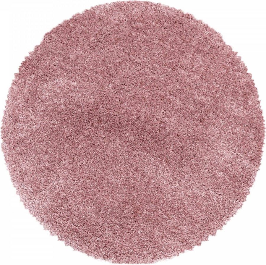 Decor24-AY Extra hoogpolig shaggy vloerkleed Fluffy rond roze 120x120 cm