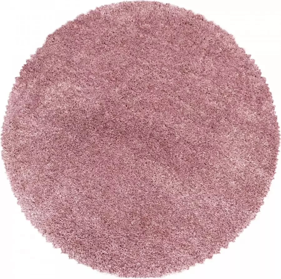 Decor24-AY Extra hoogpolig shaggy vloerkleed Fluffy rond roze 160x160 cm