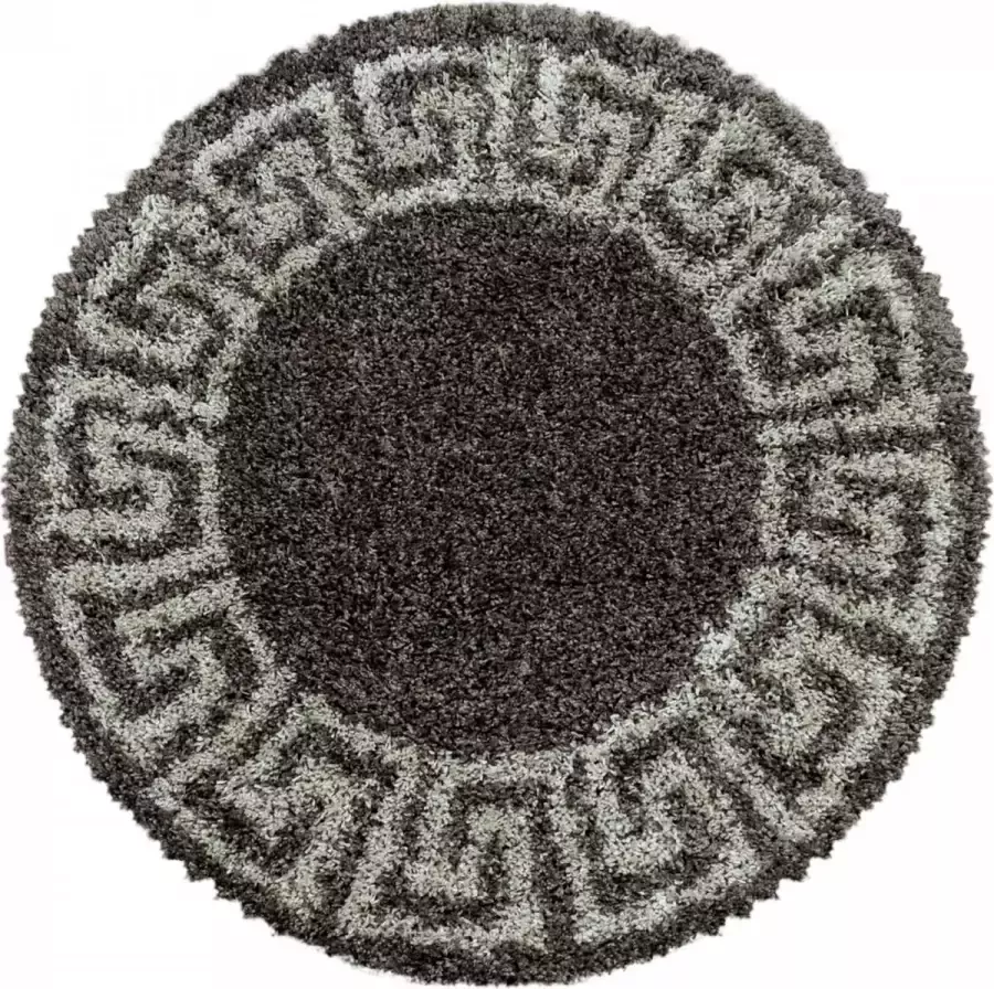 Decor24-AY Extra hoogpolig shaggy vloerkleed Hera rond taupe 200x200 cm