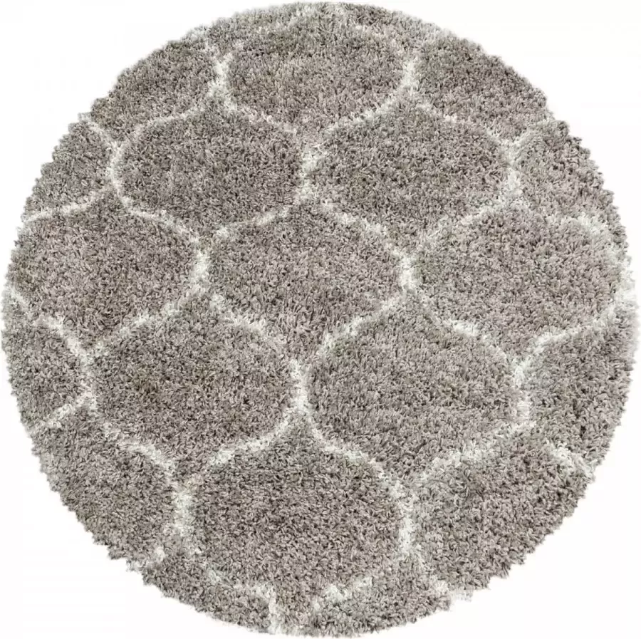 Decor24-AY Extra hoogpolig shaggy vloerkleed Salsa rond beige 120x120 cm