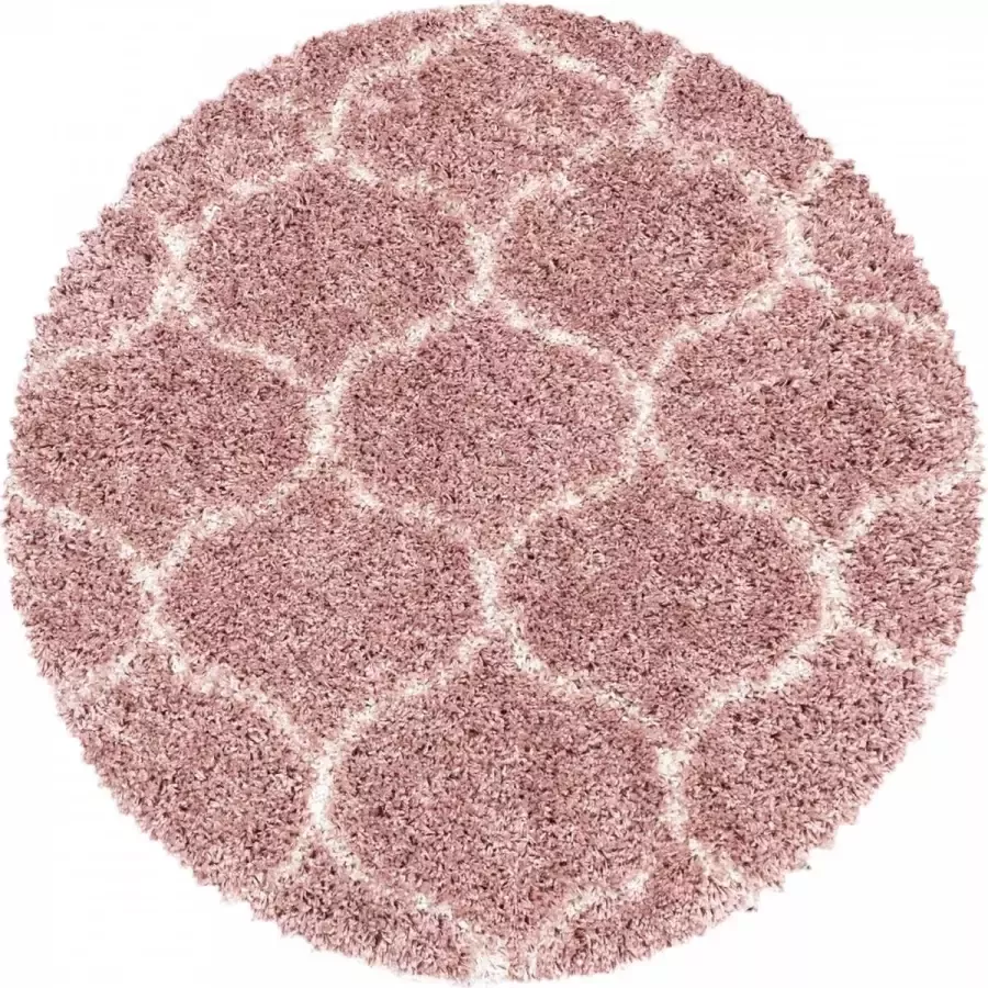 Decor24-AY Extra hoogpolig shaggy vloerkleed Salsa rond roze 80x80 cm