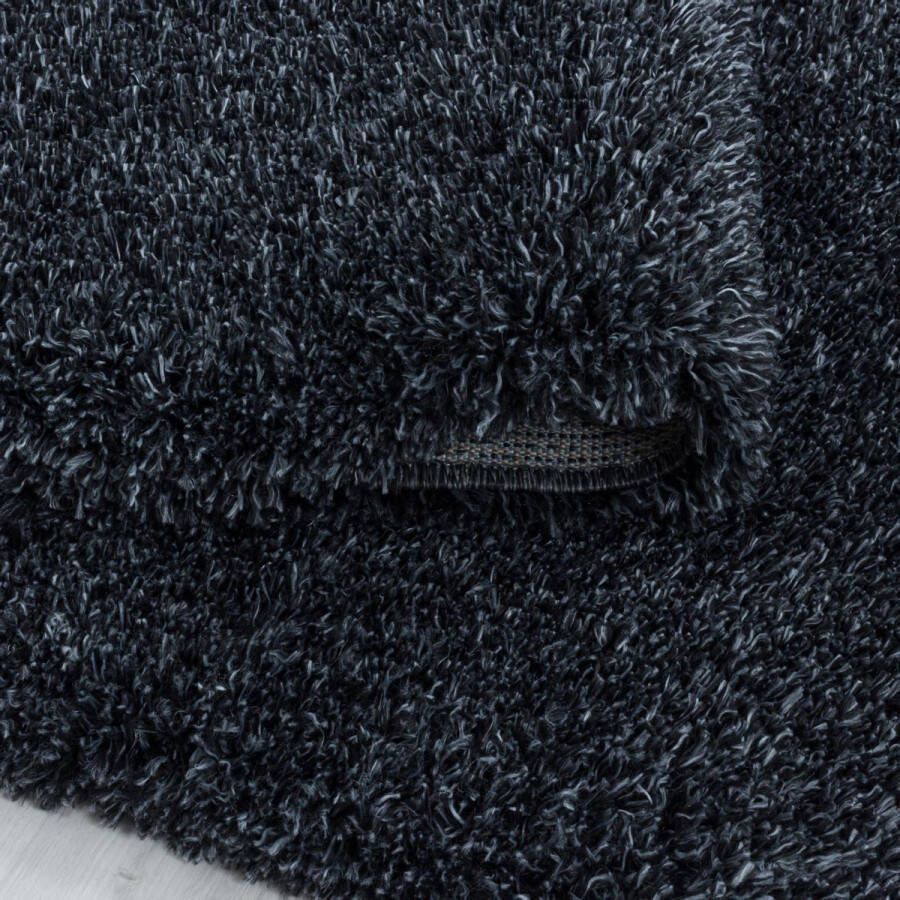 Decor24-AY Extra hoogpolig vloerkleed Fluffy rond antraciet 160x160 cm