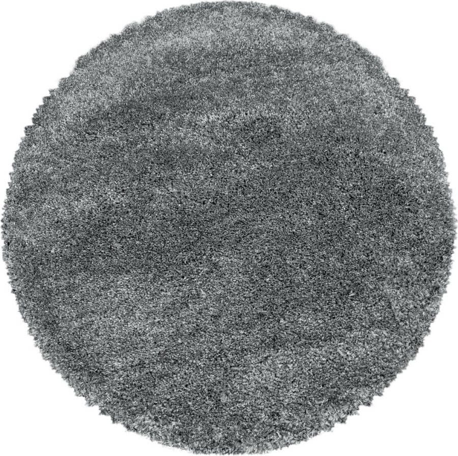 decor24-AY Extra hoogpolig vloerkleed Fluffy rond lichtgrijs 80x80 cm