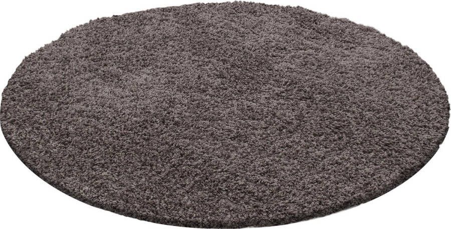 Decor24-AY Hoogpolig vloerkleed Dream taupe rond 120x120 cm