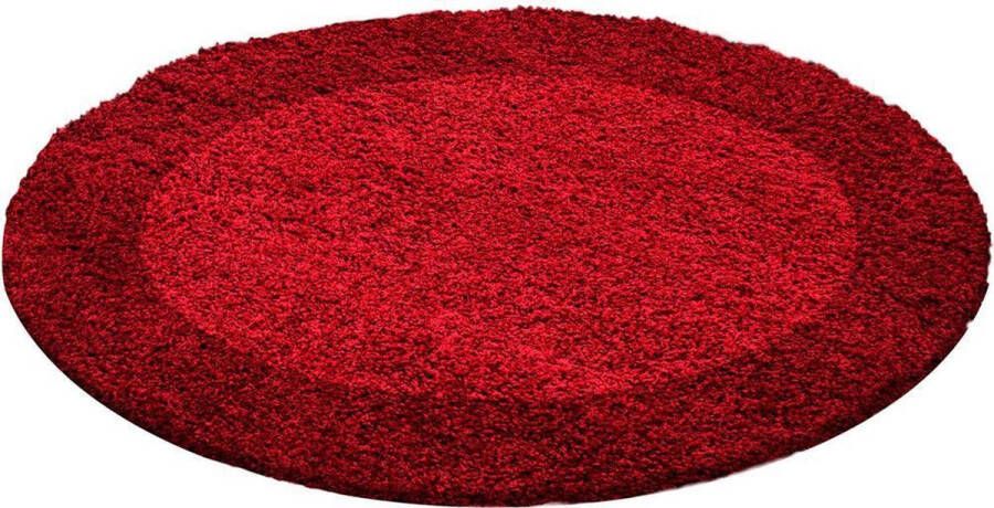 Decor24-AY Hoogpolig vloerkleed Life bordeaux rood rond 120 cm