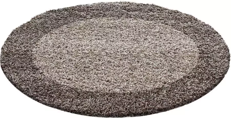 Decor24-AY Hoogpolig vloerkleed Life bruin & taupe rond O 120 cm