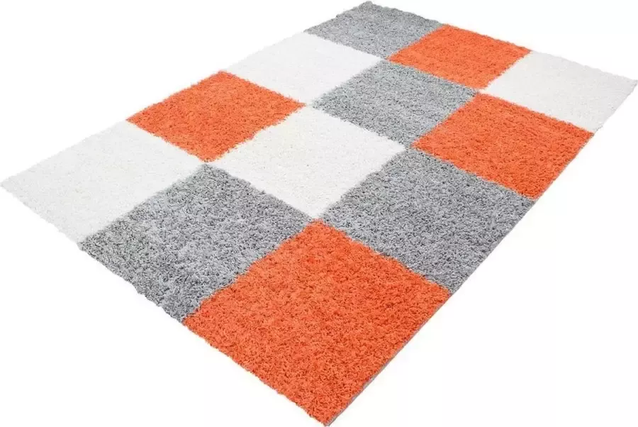 Decor24-AY Hoogpolig vloerkleed Life oranje grijs wit 120x170 cm