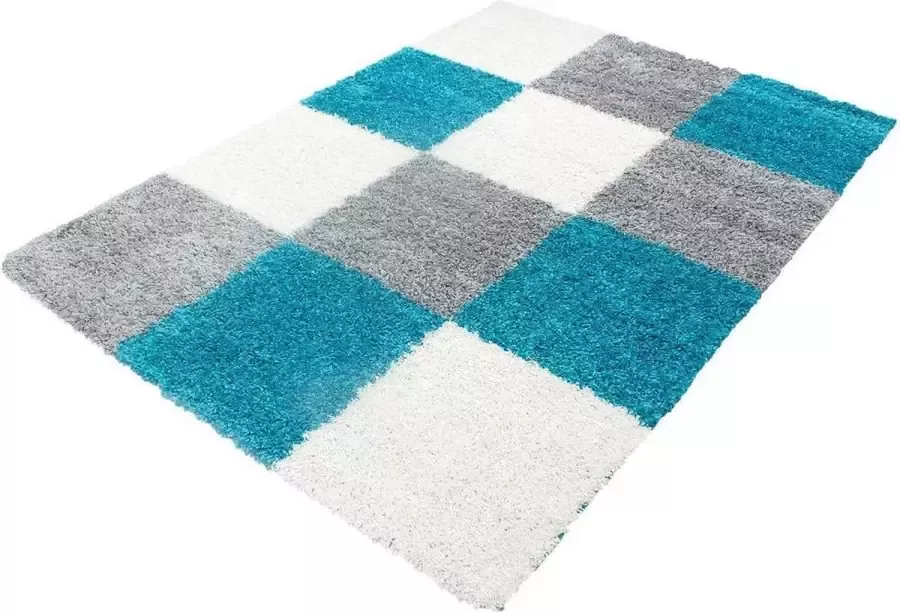 Decor24-AY Hoogpolig vloerkleed Life turquoise grijs wit 120x170 cm