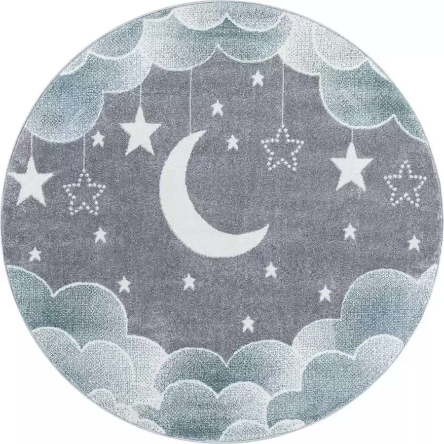 Decor24-AY Kinderkamer vloerkleed Funny Nighty Night blauw rond O 120 cm