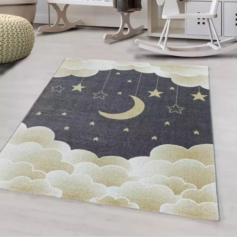 Decor24-AY Kinderkamer vloerkleed Funny Nighty Night geel 140x200 cm