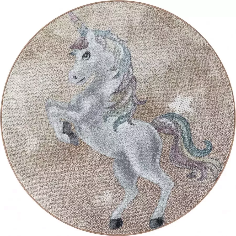 Decor24-AY Kinderkamer vloerkleed Funny Unicorn geel rond O 120 cm