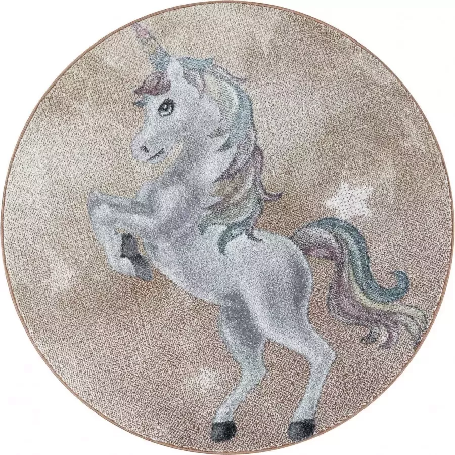 Decor24-AY Kinderkamer vloerkleed Funny Unicorn geel rond O 160 cm