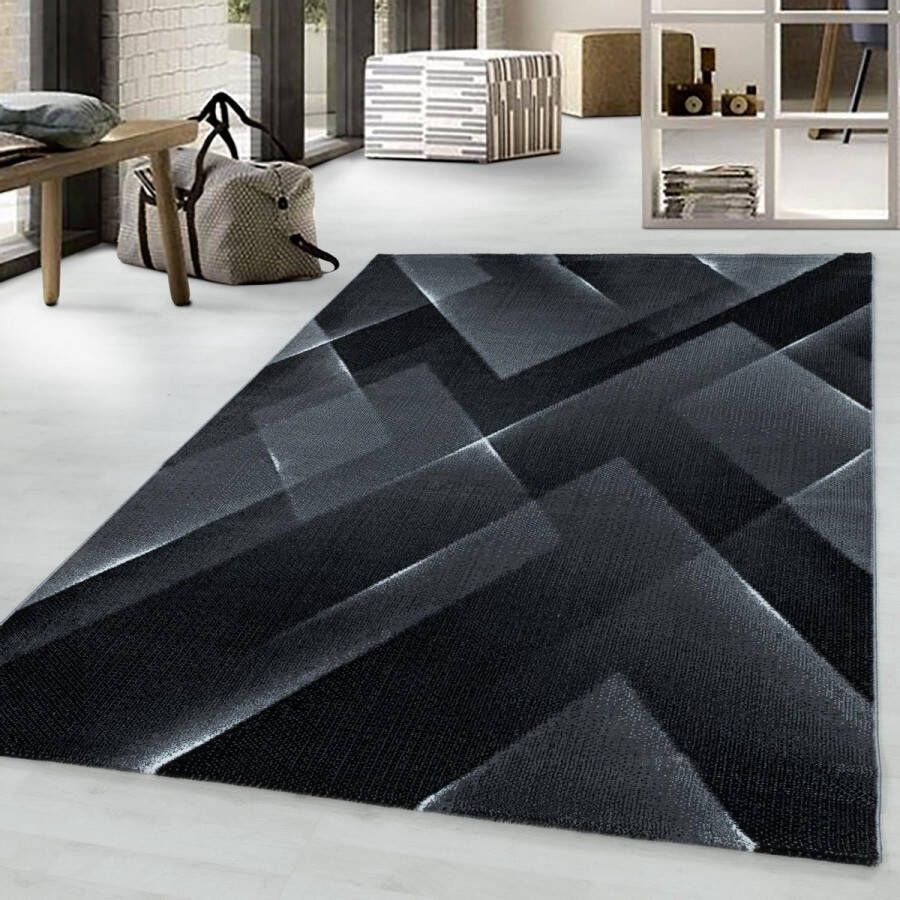 Decor24-AY Modern laagpolig vloerkleed Costa zwart 3522 80x250 cm