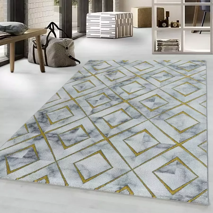 Decor24-AY Modern laagpolig vloerkleed Naxos goud 3811 80x150 cm - Foto 1