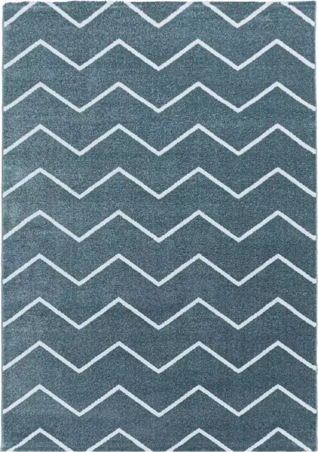 Decor24-AY Modern laagpolig vloerkleed Rio blauw zigzag 120x170 cm