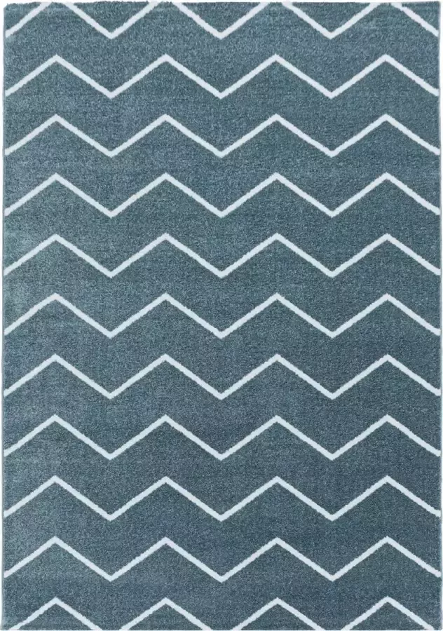Decor24-AY Modern laagpolig vloerkleed Rio blauw zigzag 140x200 cm