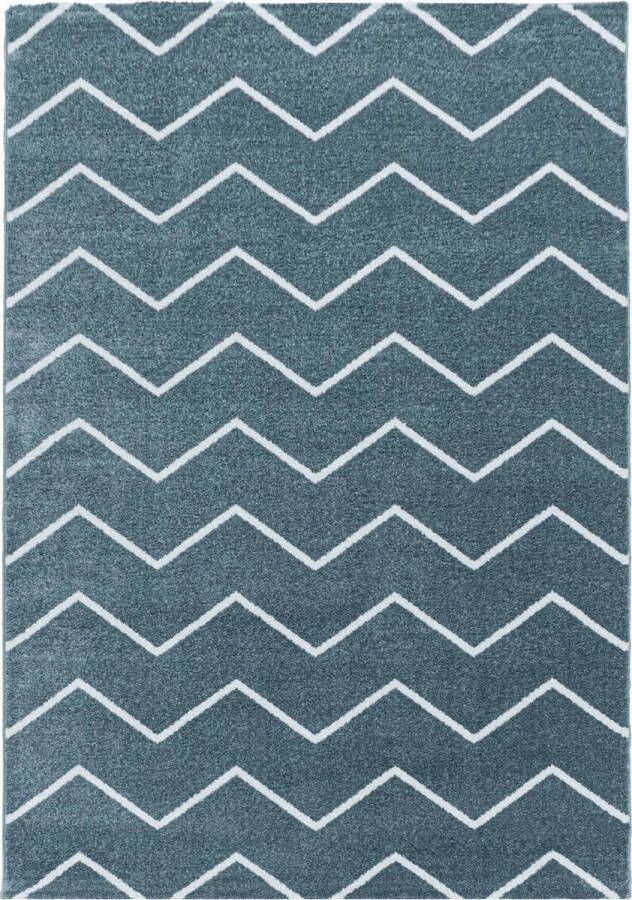 Decor24-AY Modern laagpolig vloerkleed Rio blauw zigzag 80x150 cm