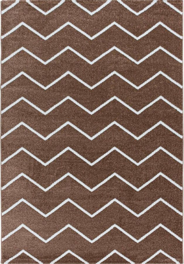 Decor24-AY Modern laagpolig vloerkleed Rio koper zigzag 140x200 cm