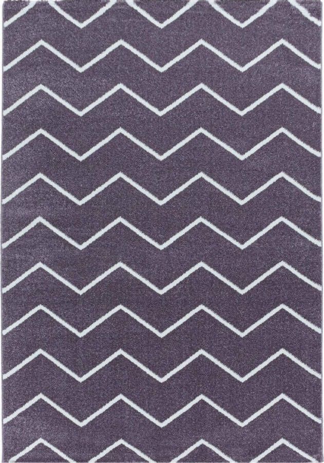 Decor24-AY Modern laagpolig vloerkleed Rio lila zigzag 240x340 cm