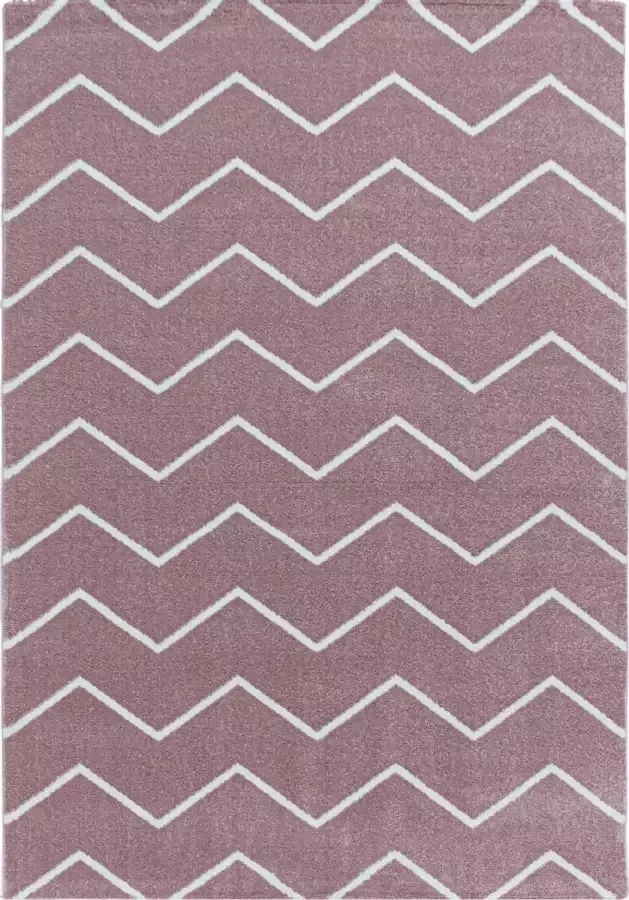 Decor24-AY Modern laagpolig vloerkleed Rio roze zigzag 160x230 cm