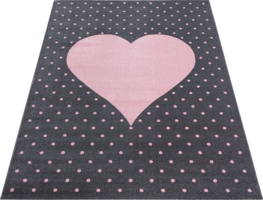 Decor24-AY Vloerkleed kinderkamer Bambi Big heart roze 120x170 cm