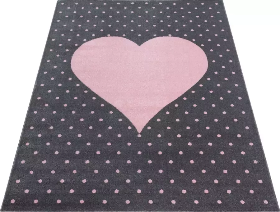 Decor24-AY Vloerkleed kinderkamer Bambi Big heart roze 120x170 cm