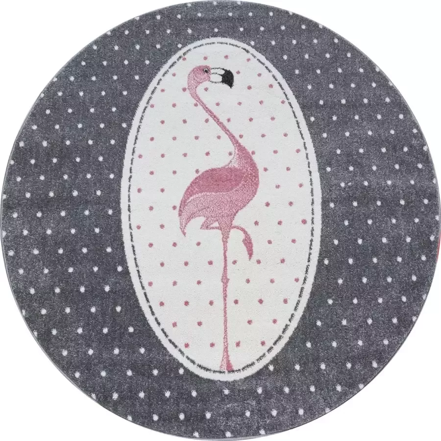 Decor24-AY Vloerkleed kinderkamer Flamingo roze rond 160 cm