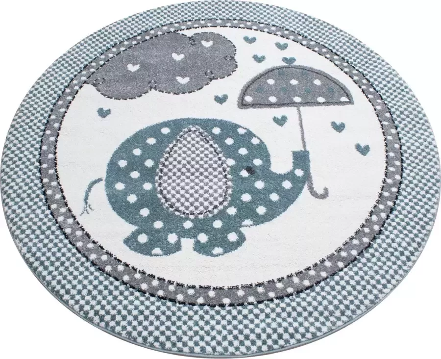 Decor24-AY Vloerkleed kinderkamer Love rain blauw rond 120 cm