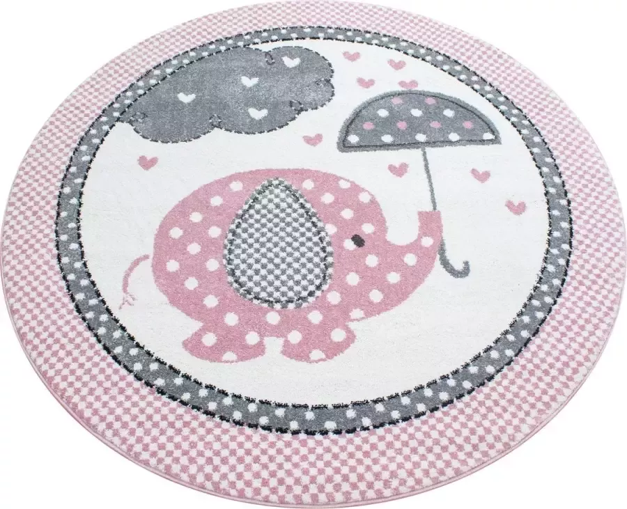 Decor24-AY Vloerkleed kinderkamer Love rain roze rond 120 cm