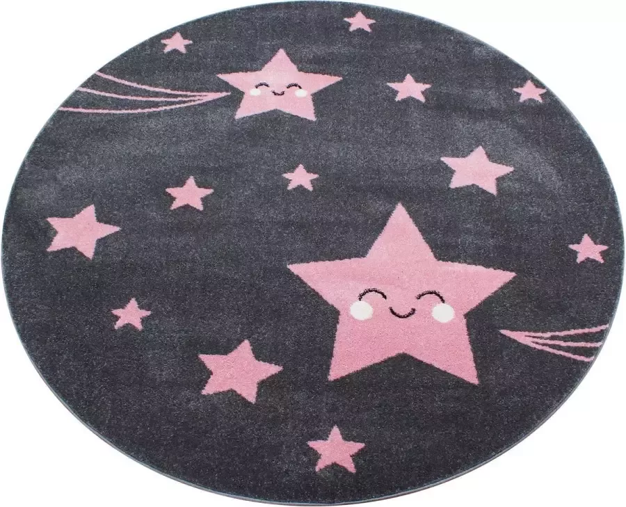 Decor24-AY Vloerkleed kinderkamer Sterretjes roze rond 160 cm
