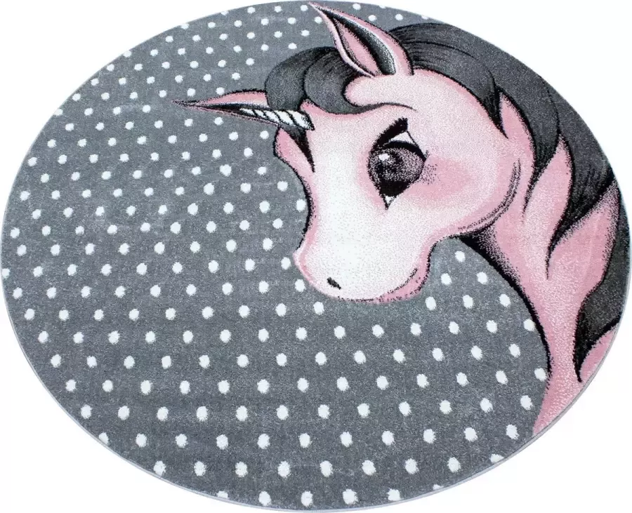 Decor24-AY Vloerkleed Kinderkamer Unicorn roze rond 160 cm