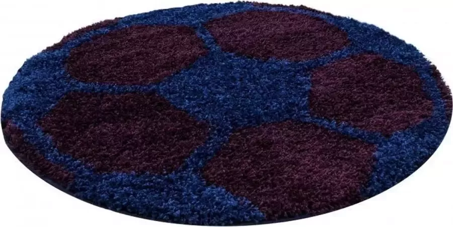 Decor24-AY Vloerkleed kinderkamer Voetbal bordeaux blauw rond 100 cm