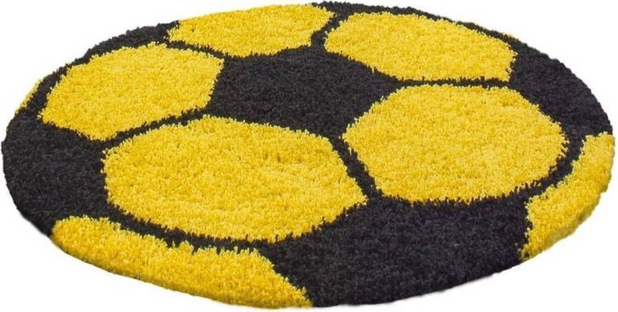 Decor24-AY Vloerkleed kinderkamer Voetbal geel rond 100 cm