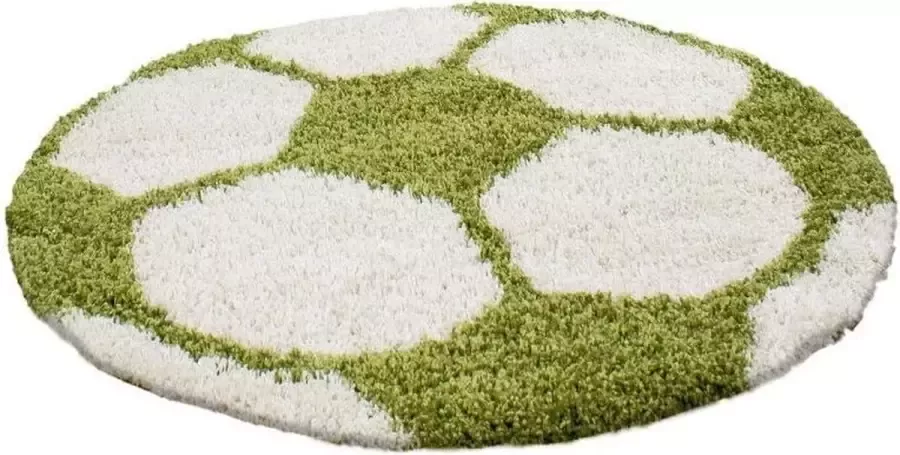 Decor24-AY Vloerkleed kinderkamer Voetbal groen wit rond 100 cm