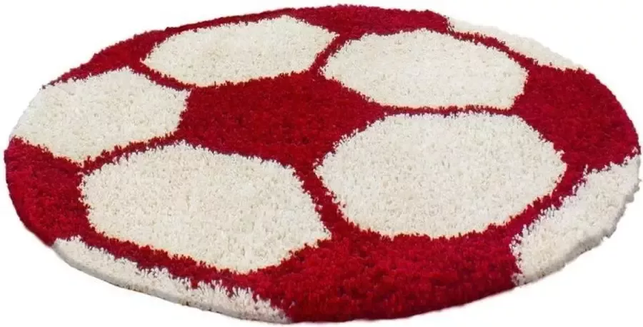 Decor24-AY Vloerkleed kinderkamer Voetbal rood wit rond 100 cm