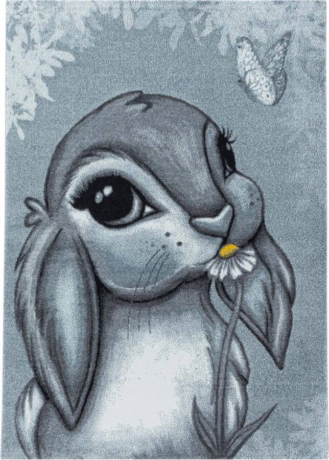 Decor24-AY Vrolijk kinderkamer vloerkleed Funny Bunny blauw 140x200 cm