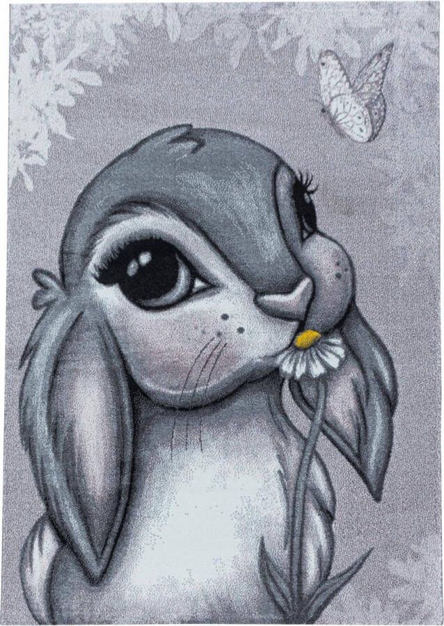 Decor24-AY Vrolijk kinderkamer vloerkleed Funny Bunny roze 140x200 cm