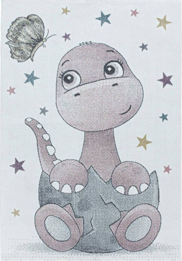 Decor24-AY Vrolijk kinderkamer vloerkleed Funny Dino roze 160x230 cm