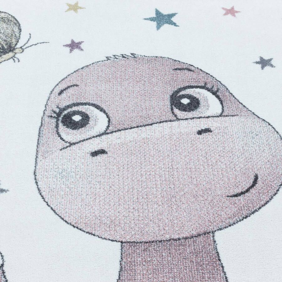 Decor24-AY Vrolijk kinderkamer vloerkleed Funny Dino roze 80x150 cm