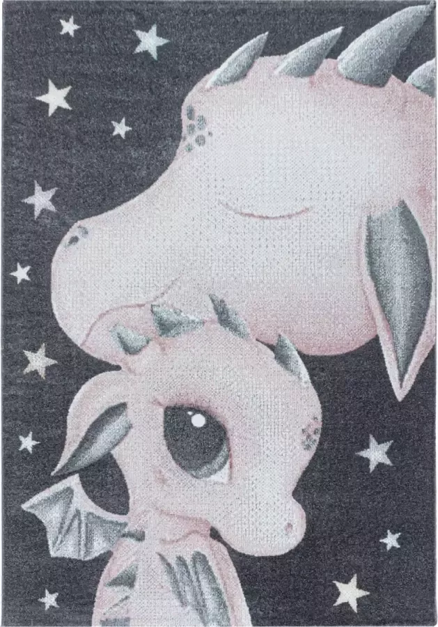 Decor24-AY Vrolijk kinderkamer vloerkleed Funny Dragon roze 120x170 cm