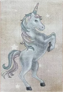 Decor24-AY Vrolijk kinderkamer vloerkleed Funny Unicorn geel – 140x200 cm