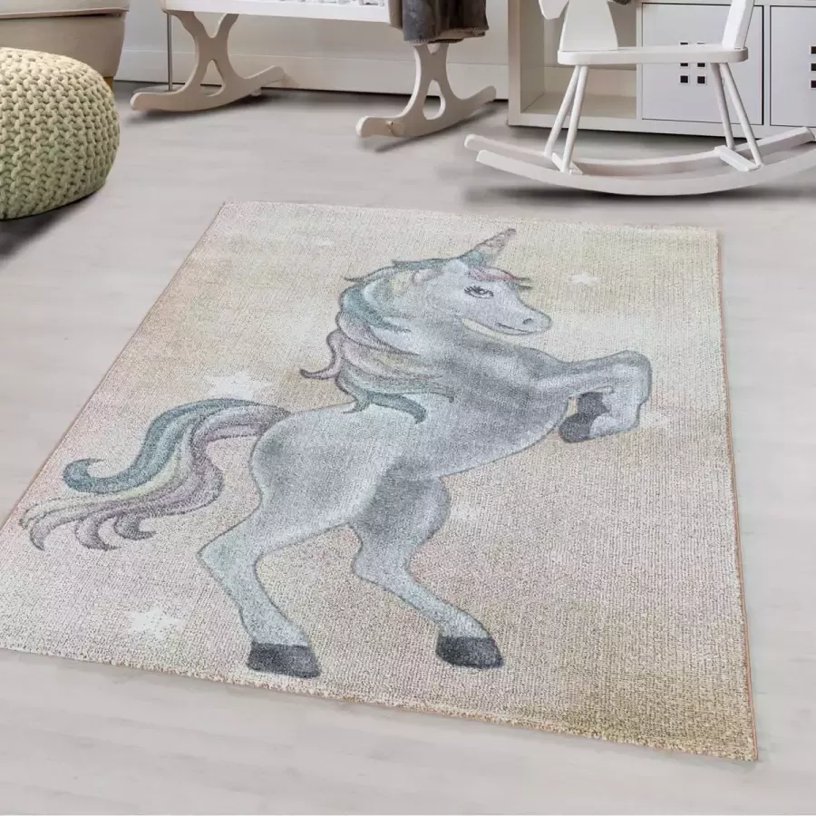 Decor24-AY Vrolijk kinderkamer vloerkleed Funny Unicorn geel 160x230 cm