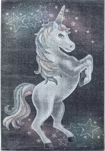 Decor24-AY Vrolijk kinderkamer vloerkleed Funny Unicorn grijs 160x230 cm