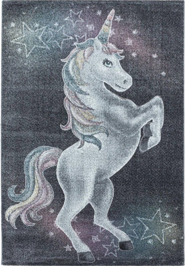 Decor24-AY Vrolijk kinderkamer vloerkleed Funny Unicorn grijs 200x290 cm